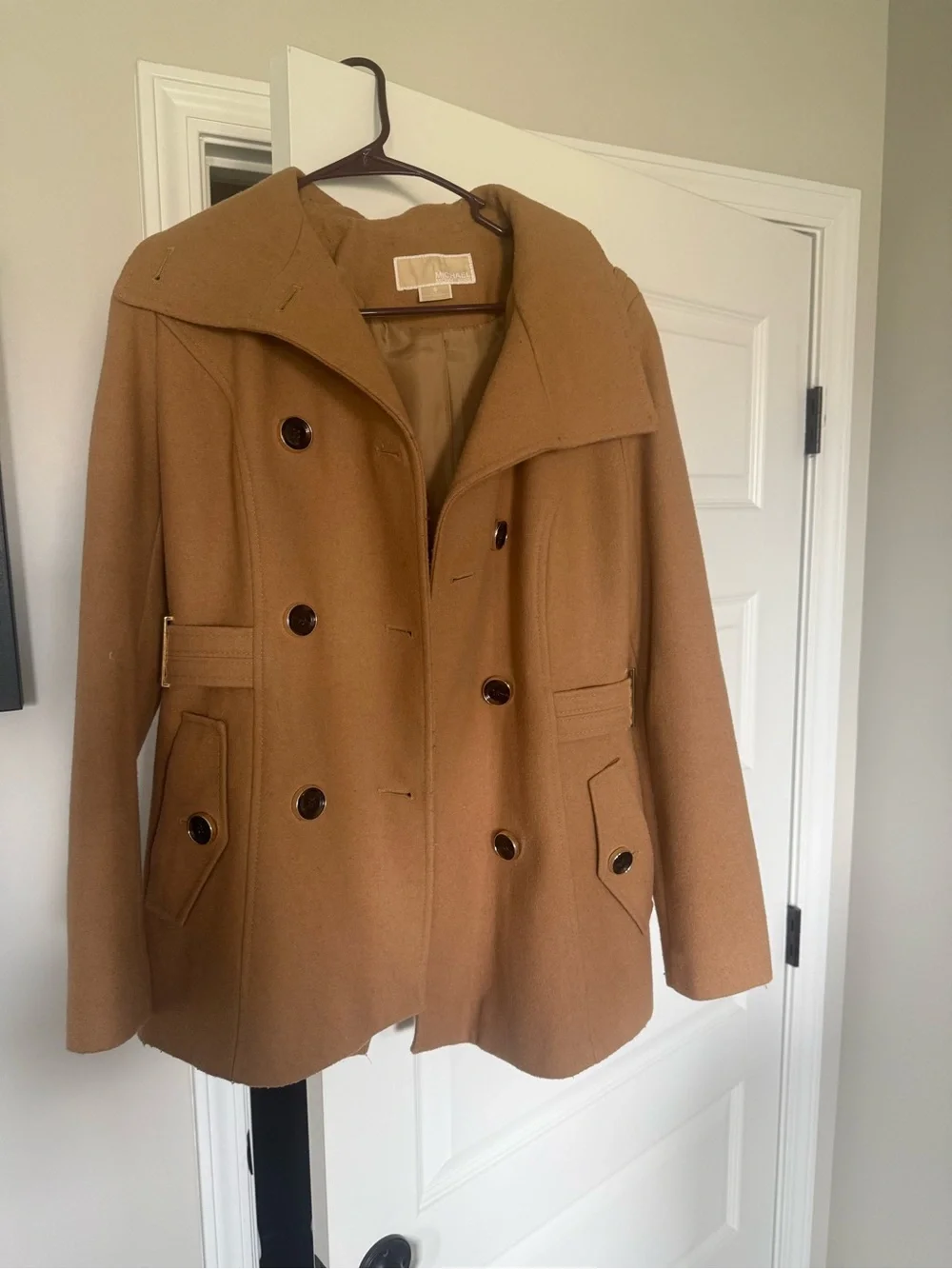 Michael Kors Double-Breasted Peacoat in Camel